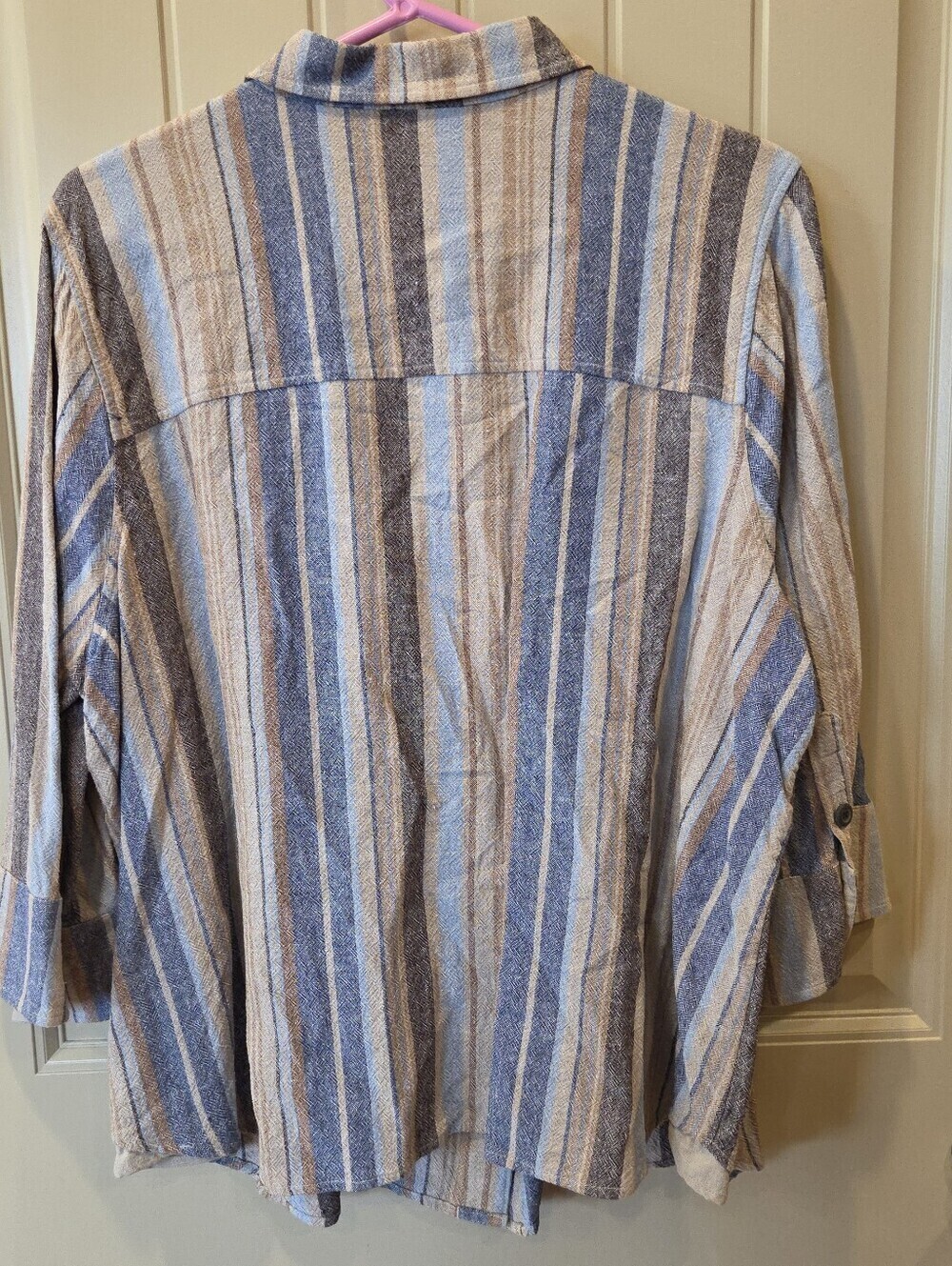 CJ Banks 2X Striped Linen Rayon Blouse Coastal Boho Lagenlook Top - Picture 9 of 13
